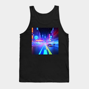 Ai Generated Art Scenery - Futuristic City Street With Shops And Neon Lighting Tank Top